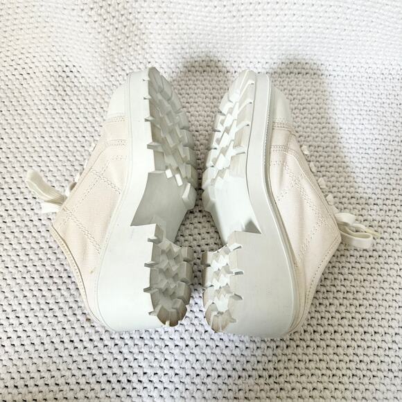 Mudd Y2K White Canvas Lug Sole Platform Square Toe Mule Slip On Lace Up Shoes 7 - Picture 7 of 9